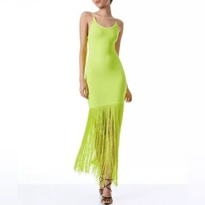 Alice + Olivia Steph Scoop Neck Fringe Dress New in Citron / Green size 2 -
